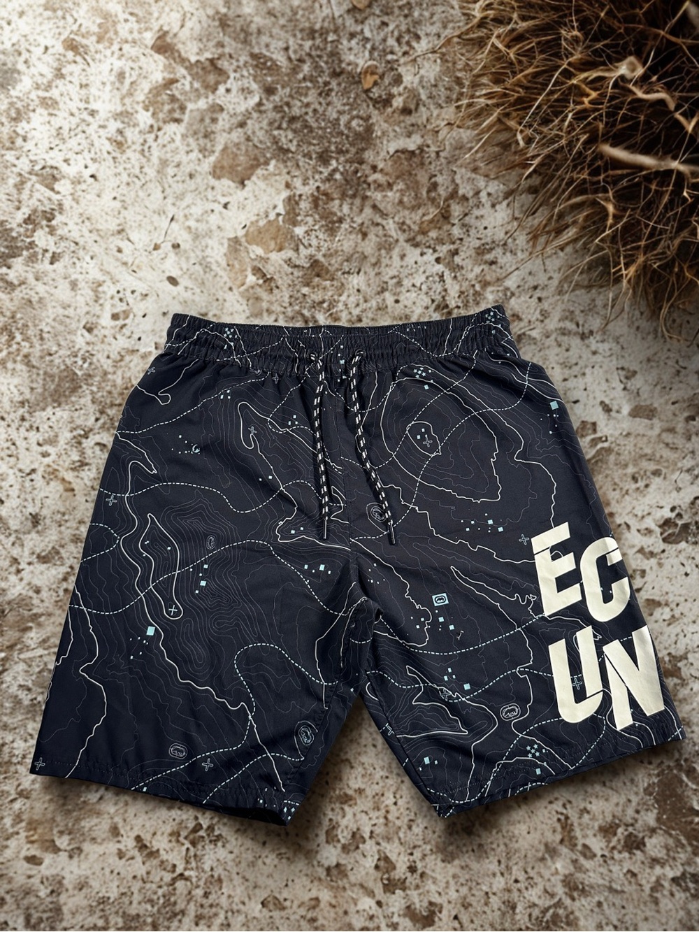 Ecko Unltd. Mens Swim Trunks Board Shorts Topographic Graphic Black Size Medium